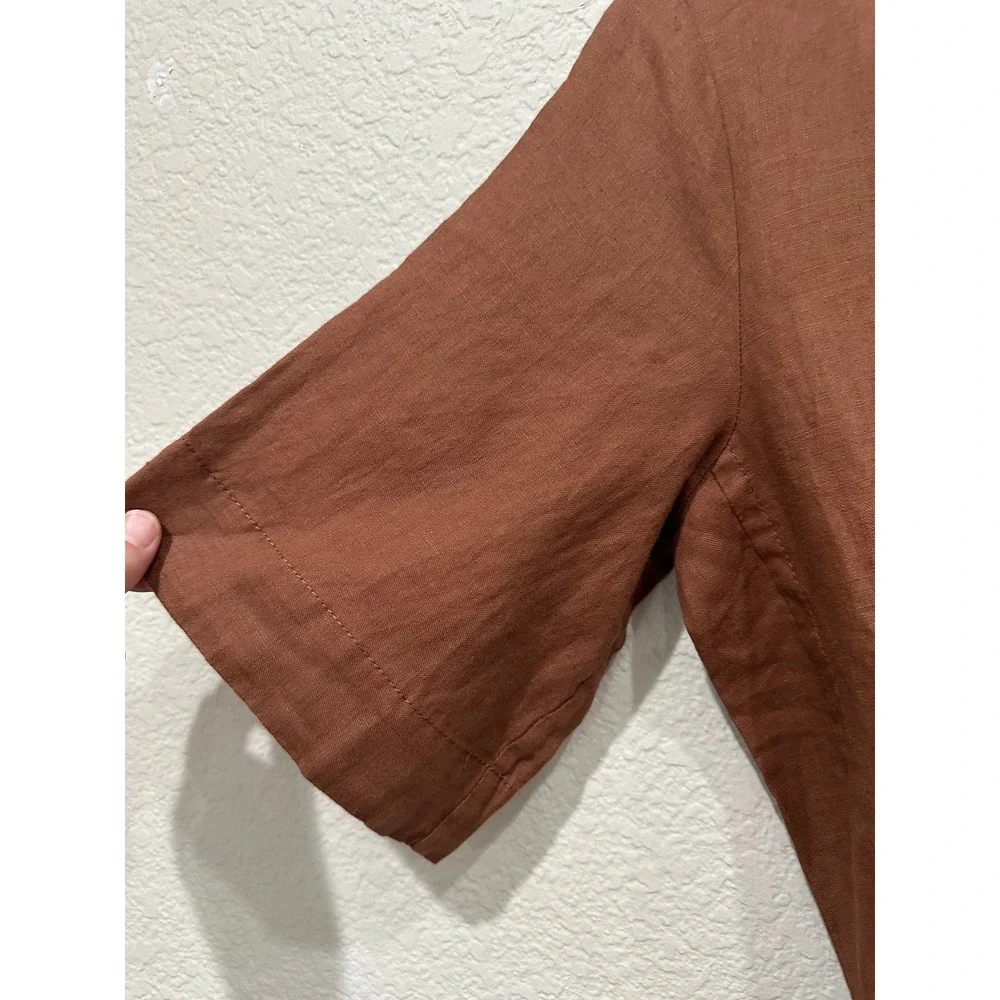 Everlane The Wrap Jumpsuit Brown Linen Blend Wrap V-Neck Wide Leg Belted Size 0